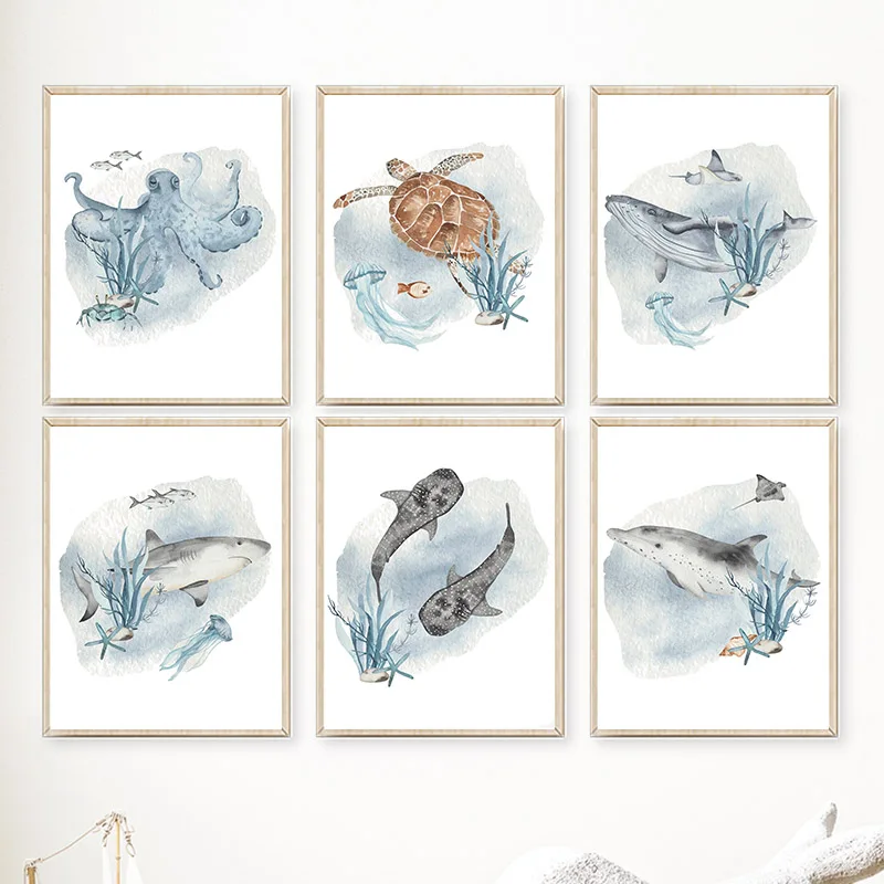 Baby Nursery Images - Plakaty i druki wieloryb rekin żółwia