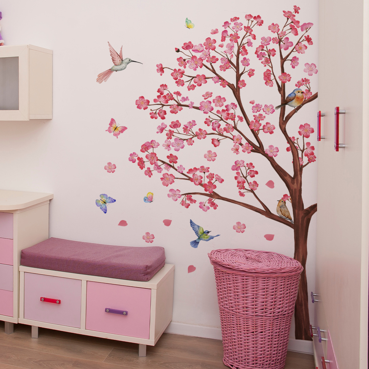 Baby Nursery Needs - Naklejki ścienne akwarelowe ptaki kwiaty dekoracja