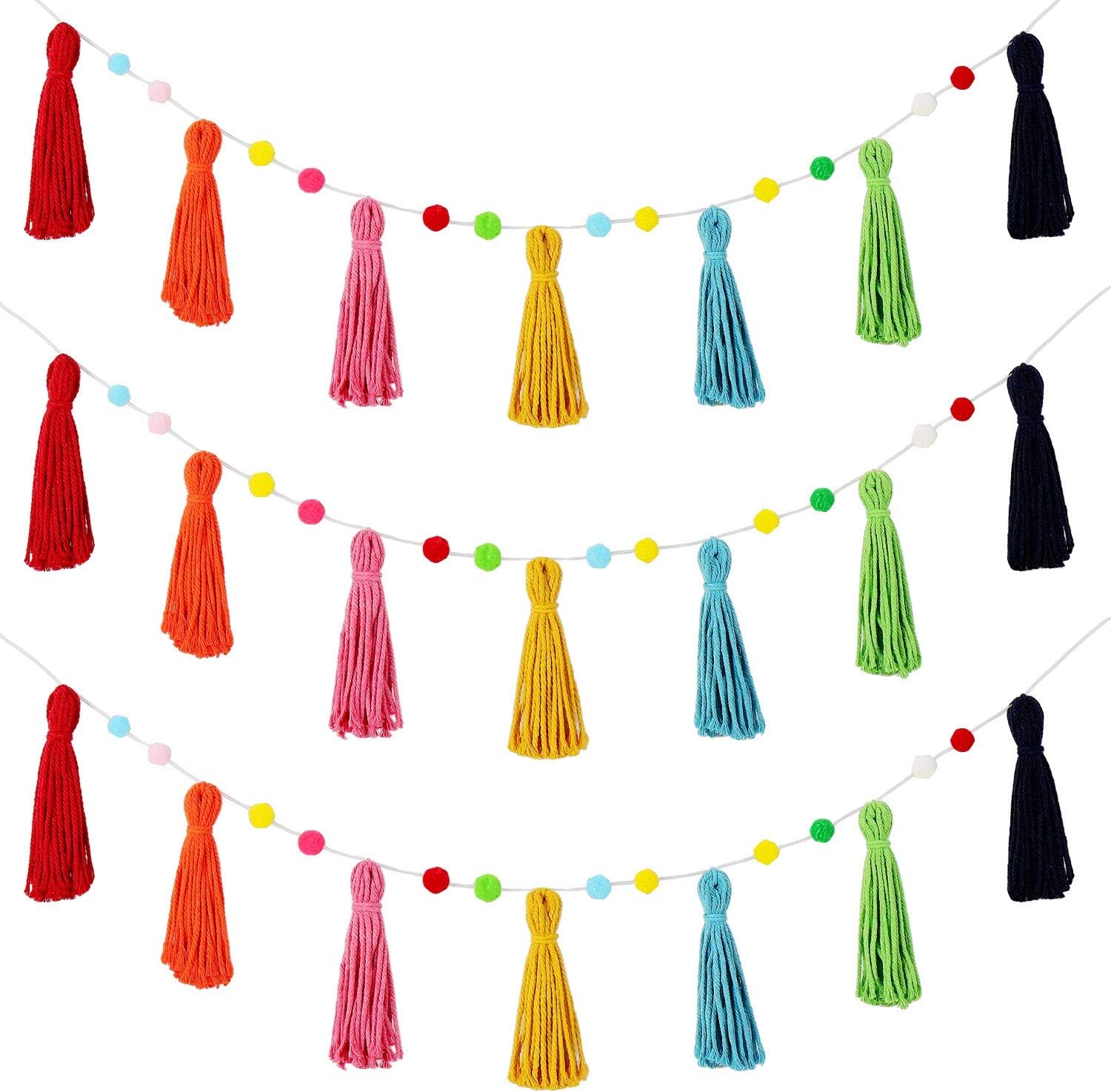 Baby Nursery Fabric - 3-częściowa kolorowa tęczowa girlanda z frędzlami
