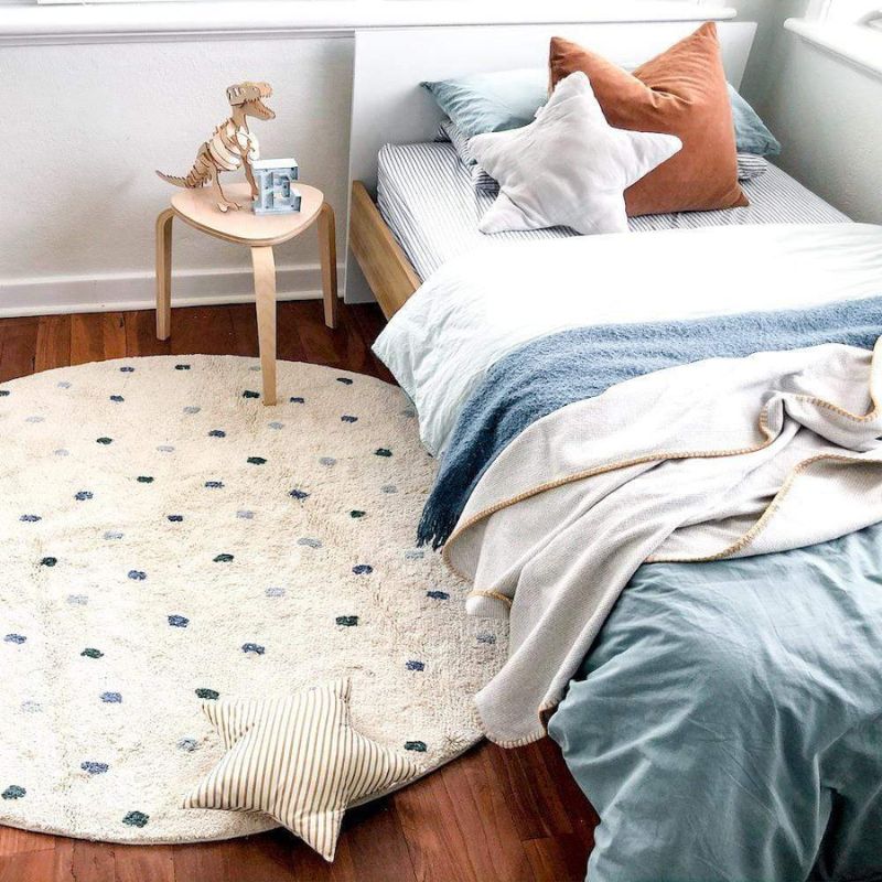 Baby Nursery Fabric - Kropki puszysty dywanik do salonu okrągły