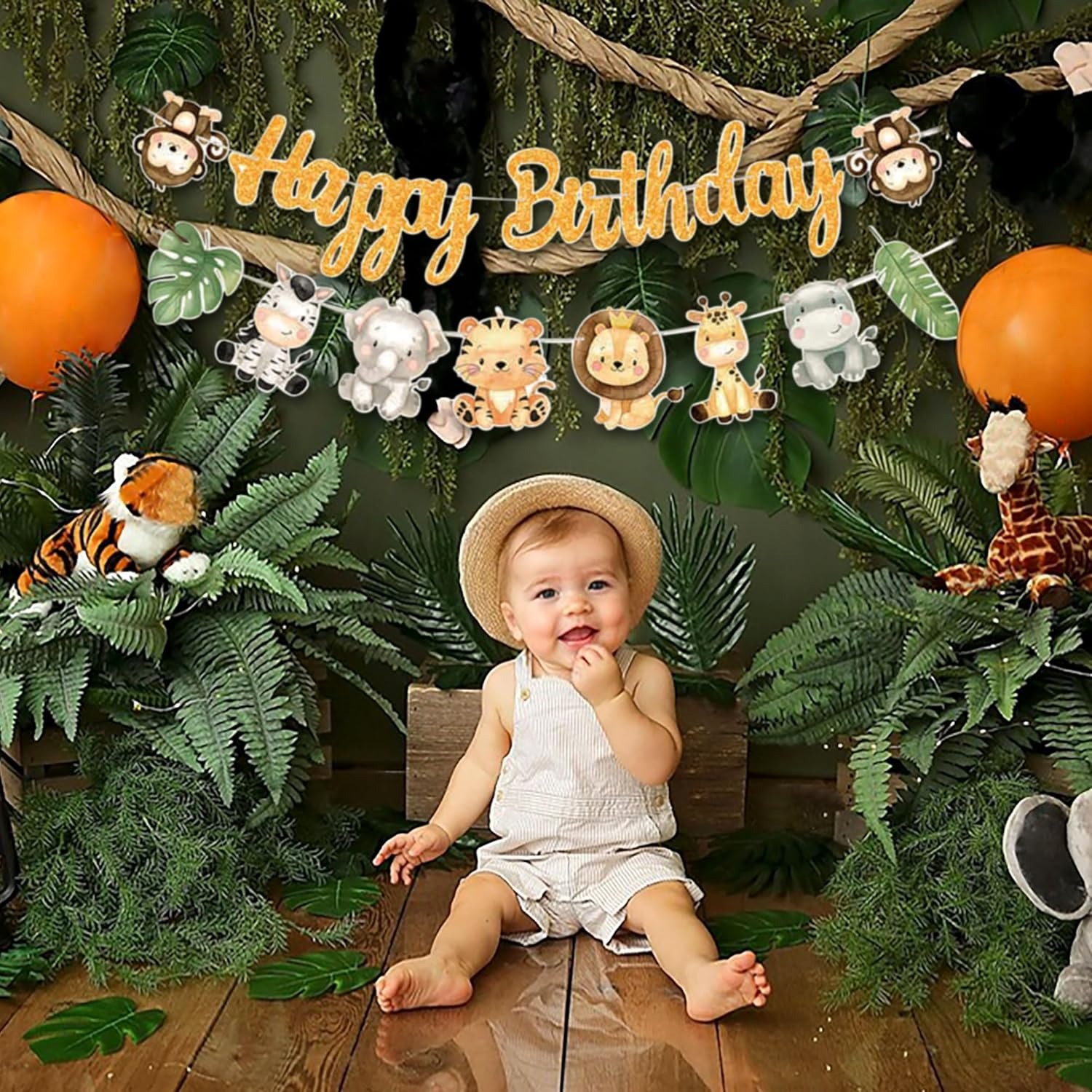 Baby Nursery Jungle Theme - Baner Urodzinowy Safari w Dżungli, Złote