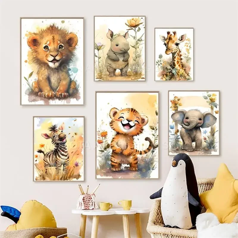 Akwarelowe Lwy Żyrafy Tygrysy  – Baby Nursery Images recenzja i cena