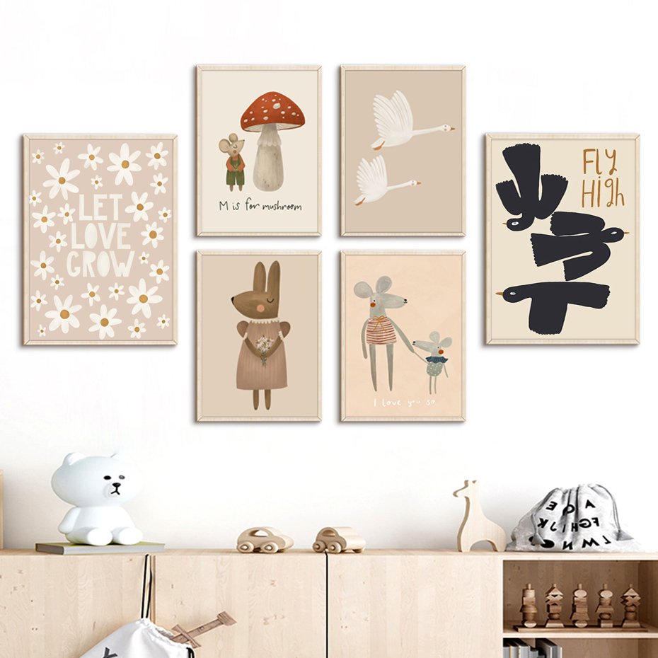 Boho Cartoon Rabbit Mouse Goos – Baby Nursery Images recenzja i cena