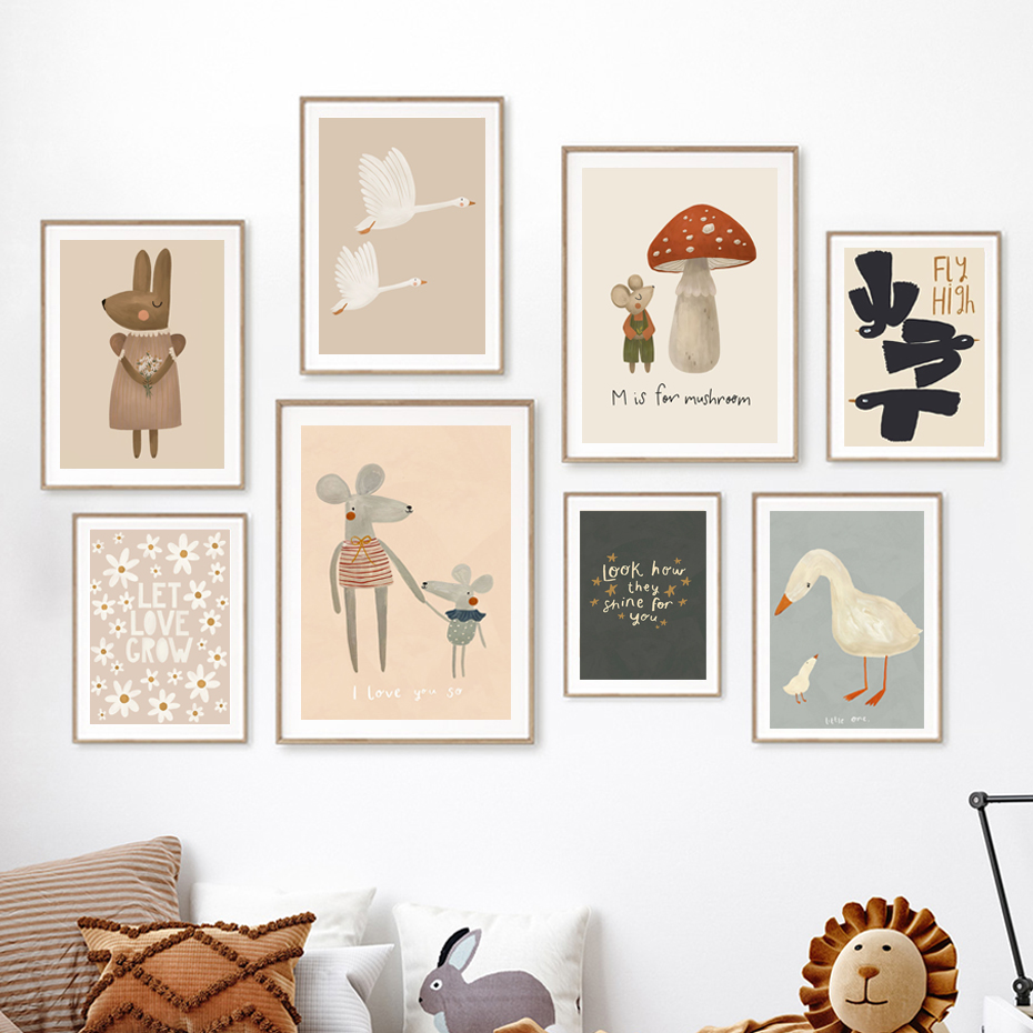 Boho Cartoon Rabbit Mouse Goos – Baby Nursery Images recenzja i cena